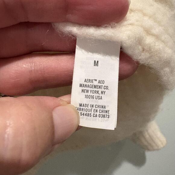 Aerie Sweater Womens Medium Cream Chunky Knit Ribbed Crewneck Wool Blend Cozy - Picture 8 of 11